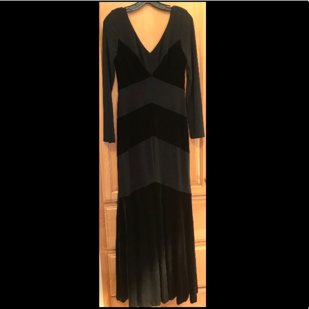 LAUREN black velvet long sleeve chevron gown